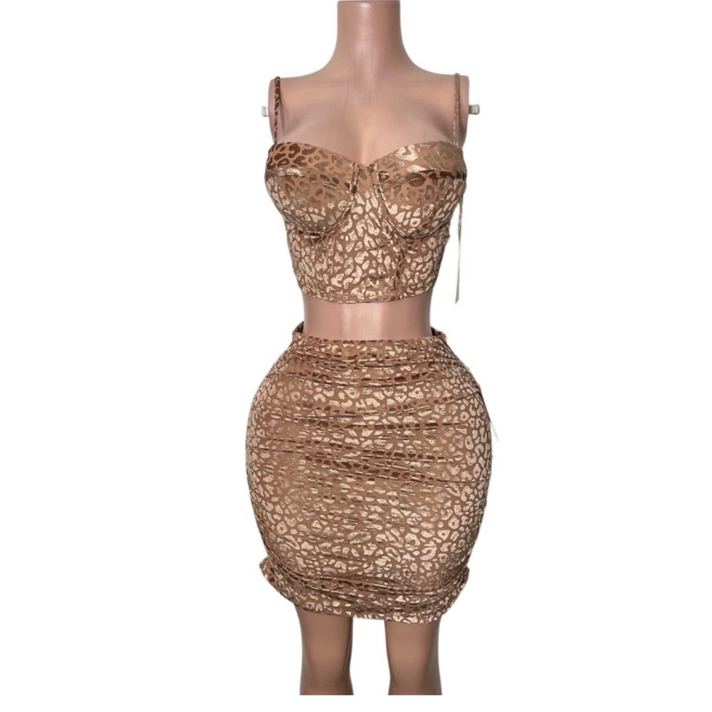 Brown Leopard Print Skirt and top set